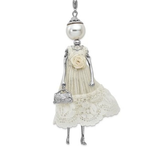 Silver-tone Faux Pearl White Lace Doll Charm - Picture 2 of 2